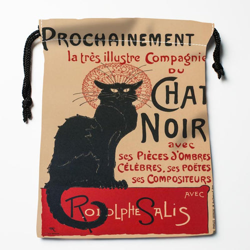 New Arrival Le Chat Noir Drawstring Bags Custom Storage Printed Receive Bag Type Bags  Storage Bags Size 18X22cm