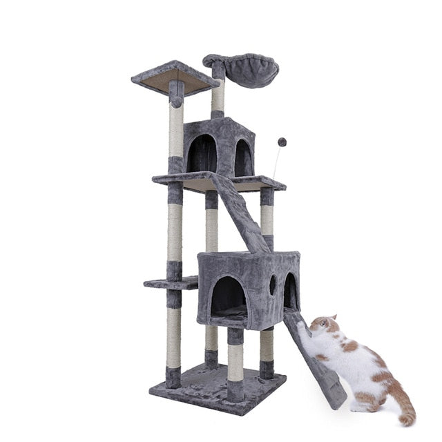 Cat Tree High Stability Cat Climbing Climber With Ladder Cat Furniture Pet Scratching Post With Hammock Cat Toy Ball jouet chat